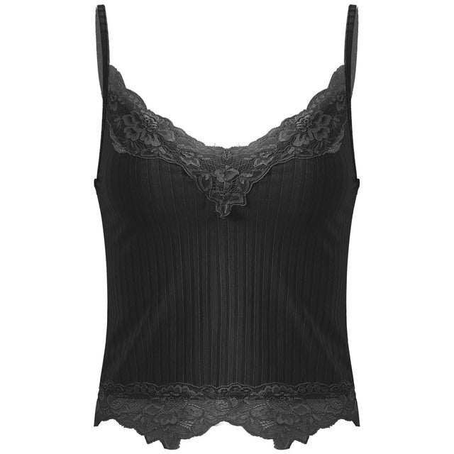 Lace Cut Y2K E-Girls Fairy Style Rib Knit Tank Top