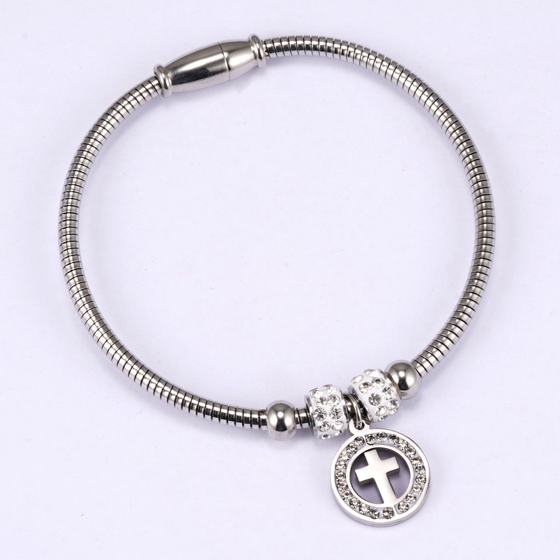 Women's Cross Charm Gold Stainless Steel Bracelet