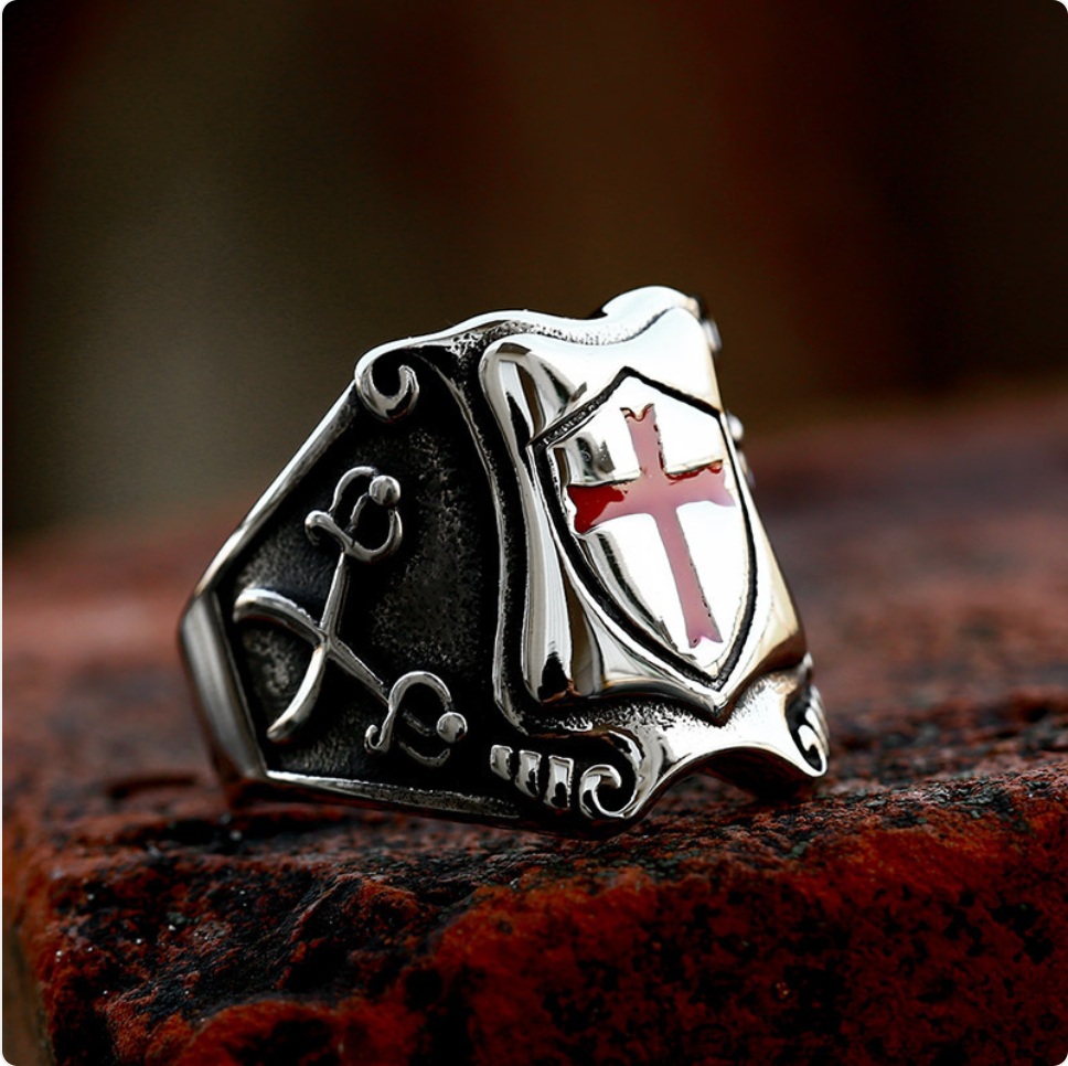 Stainless Steel Cross Shield Ring