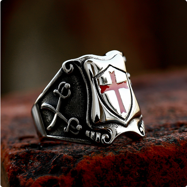 Stainless Steel Cross Shield Ring