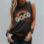 Summer Rainbow Letter Print Round Neck Tank Top