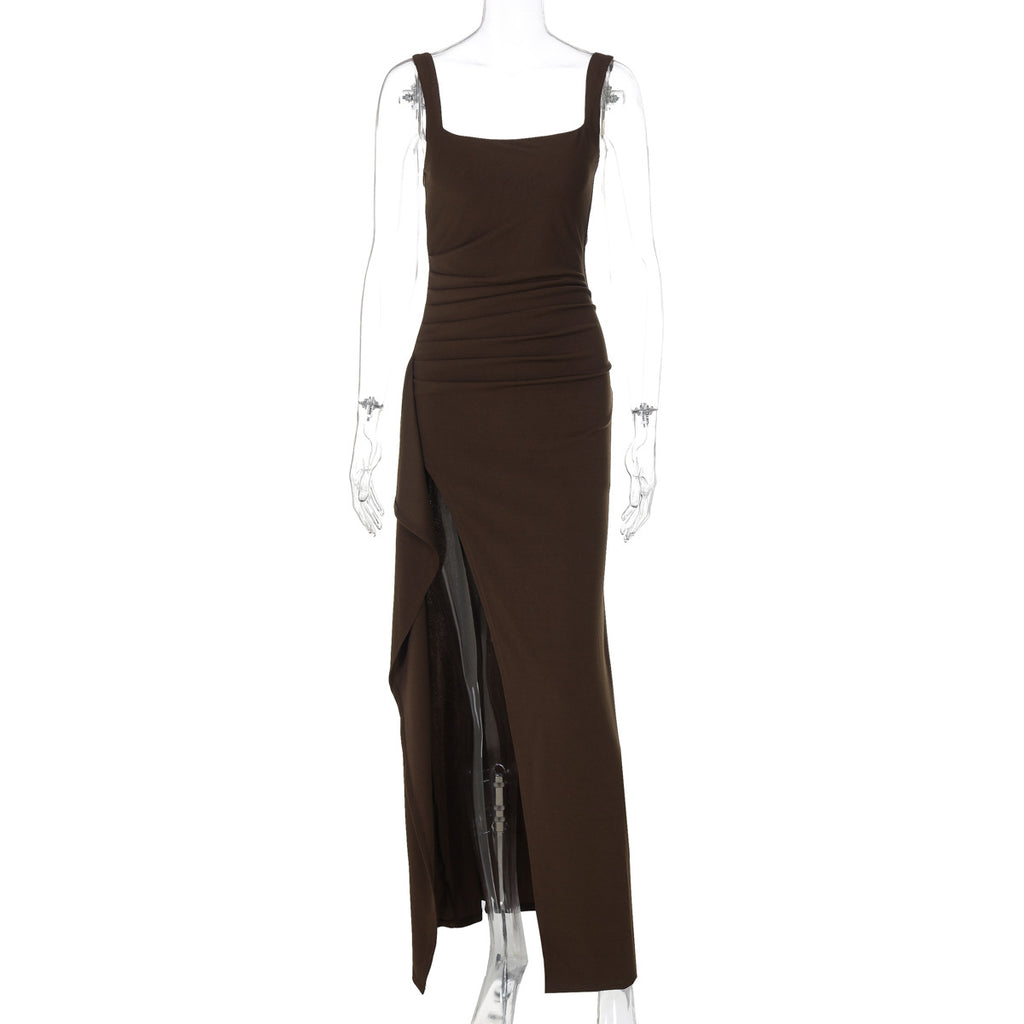 Elegant Women's High Slit Spaghetti Strap Evening Dress