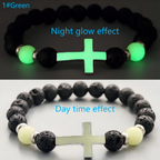 Luminous Volcanic Lava Rock Cross Bracelet