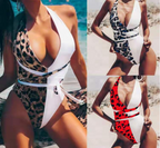 Leopard Color Block Halter One-Piece Swimsuit