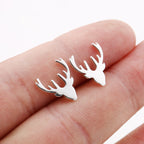 Stainless Steel Deer Stag Stud Earrings