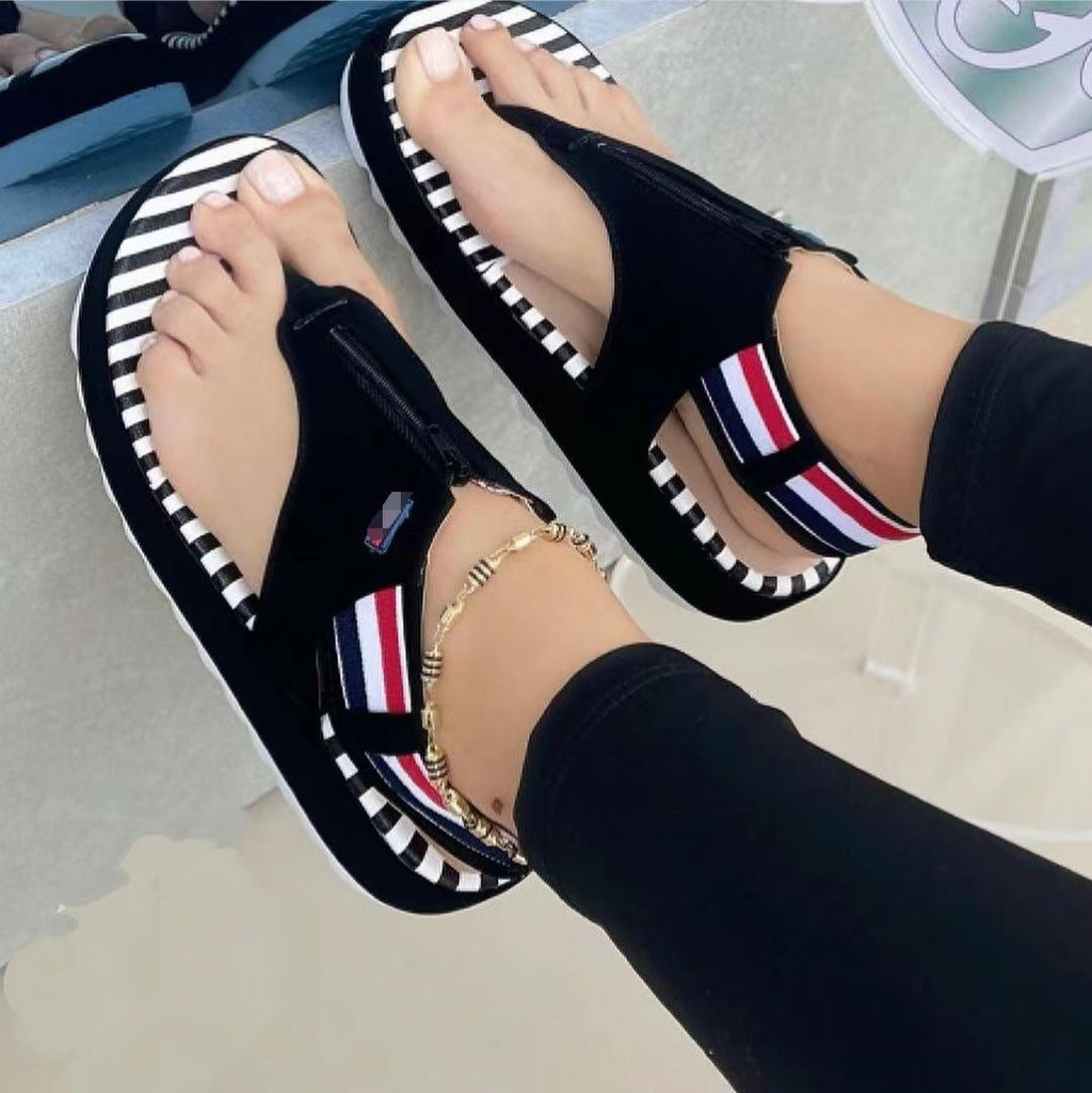 Women's Platform Thong Sandals with Front Zip