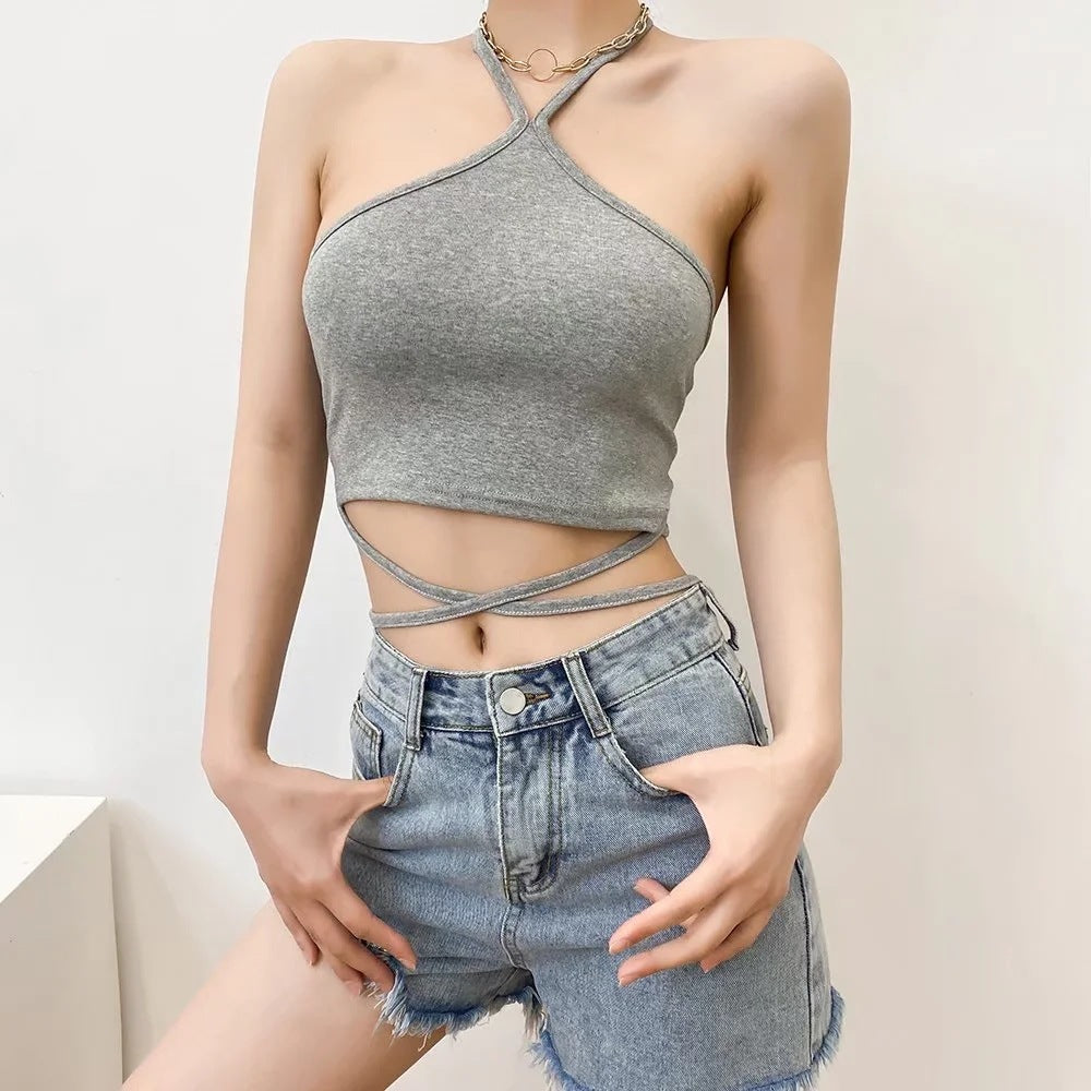 Women's Summer 2022 Crop Top with Neck Strap