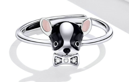 Silver Enamel Dog Ring