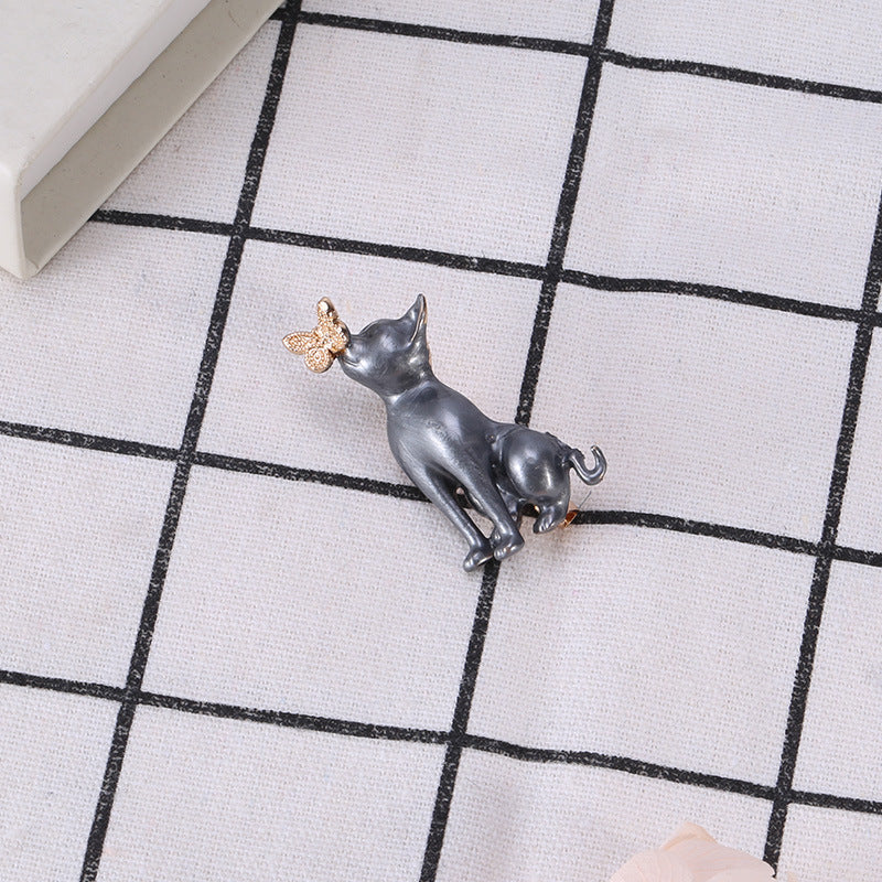 Cartoon Dog and Butterfly Brooch