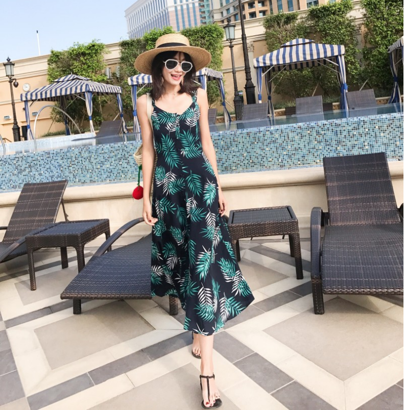 Bohemian Print Maxi Dress with Spaghetti Straps