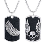 Winged Skull Dog Tag Pendant Necklace