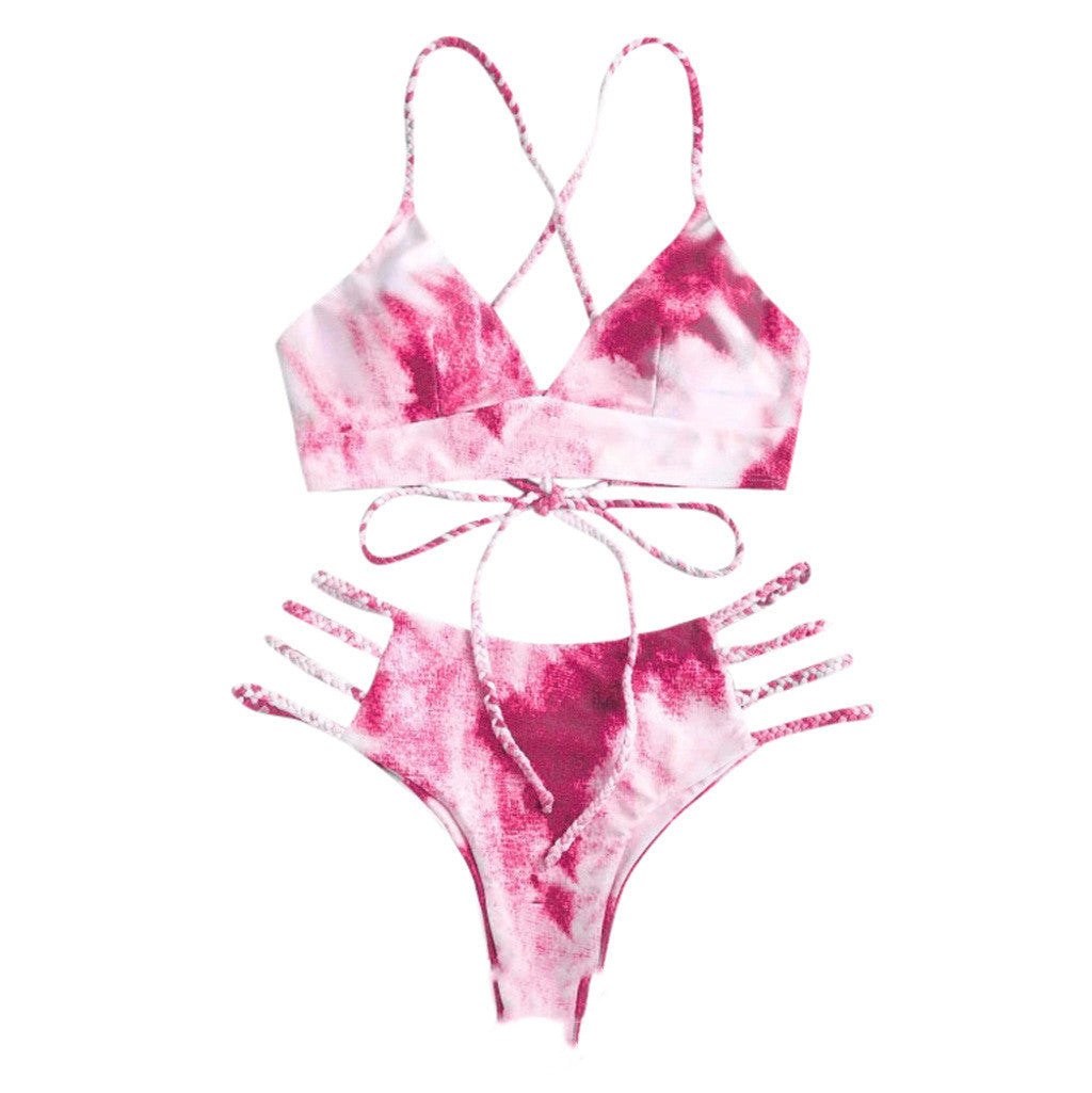 Tie-Dye Braided Strappy Bikini Set