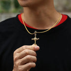 Gold Nail Cross Pendant Necklace with Zircon