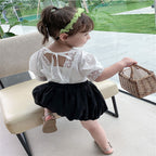 Girls' Summer Lace Top & Bubble Shorts Set (Ages 3-8)