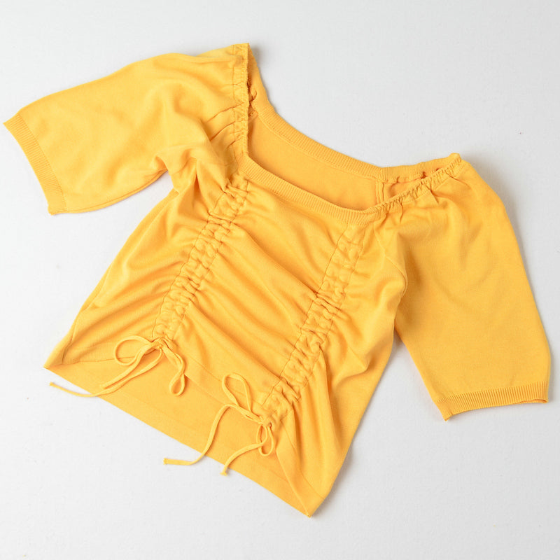 Boring Honey Women's Square Collar Drawstring Crop Top