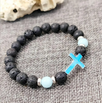 Luminous Volcanic Lava Rock Cross Bracelet