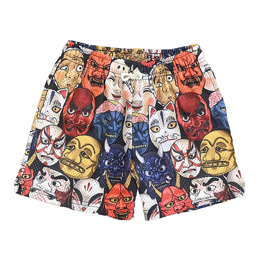 Men's Japanese Mask Print Mesh Shorts