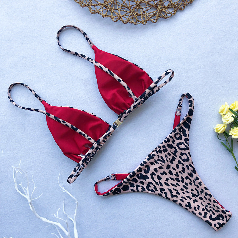 Leopard Print Triangle String Bikini Set