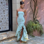 Strapless Ruffle Asymmetric Mermaid Maxi Dress
