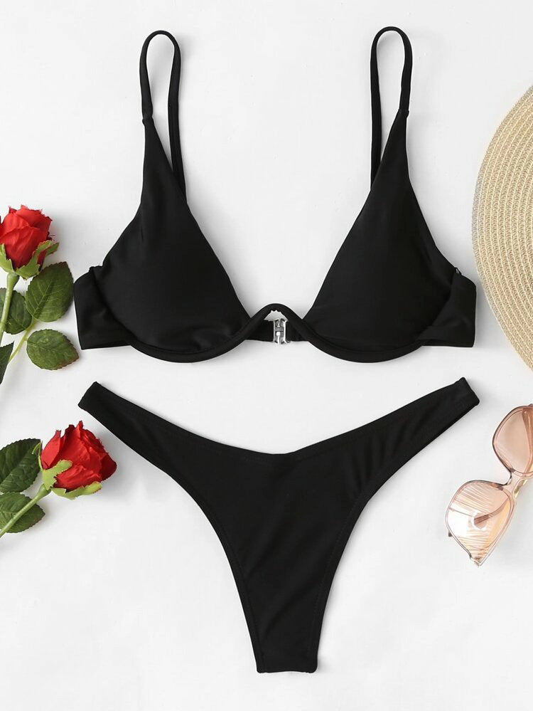 Black Underwire Triangle Bikini Set