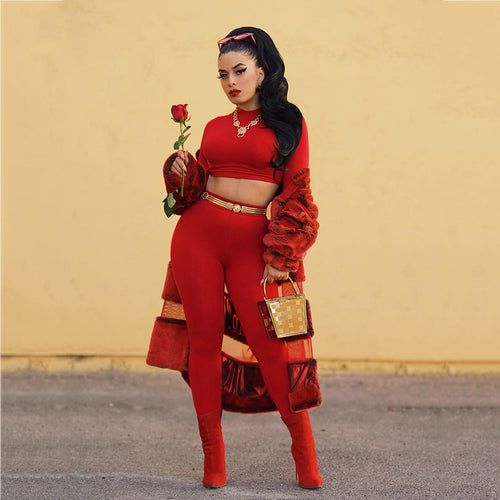 2019 Autumn Winter Women's Casual Crop Top & Pants Set