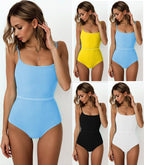 One-Piece Swimsuit with Special Fabric Belt Bikini