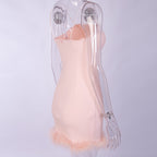 Feather Trim Spaghetti Strap Bodycon Mini Dress