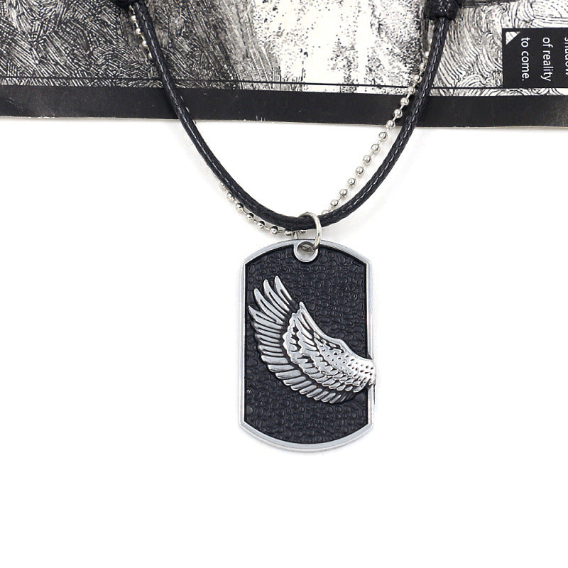 Men's Dog Tag Necklace with Angel Wing Pendant