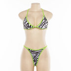 Zebra Print Micro Triangle String Bikini Set with Neon Trim