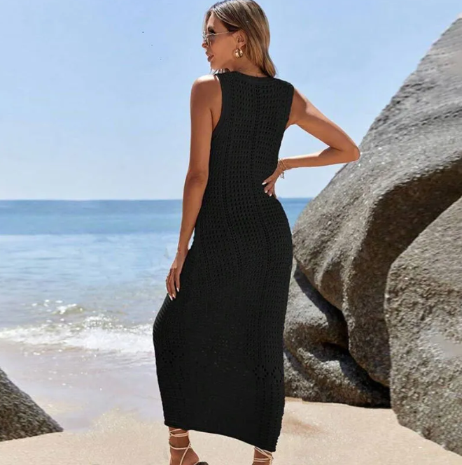 Knit Hollow-Out Bodycon Maxi Beach Cover-Up Dress