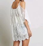 White Lace Cold-Shoulder Beach Cover-Up Dress