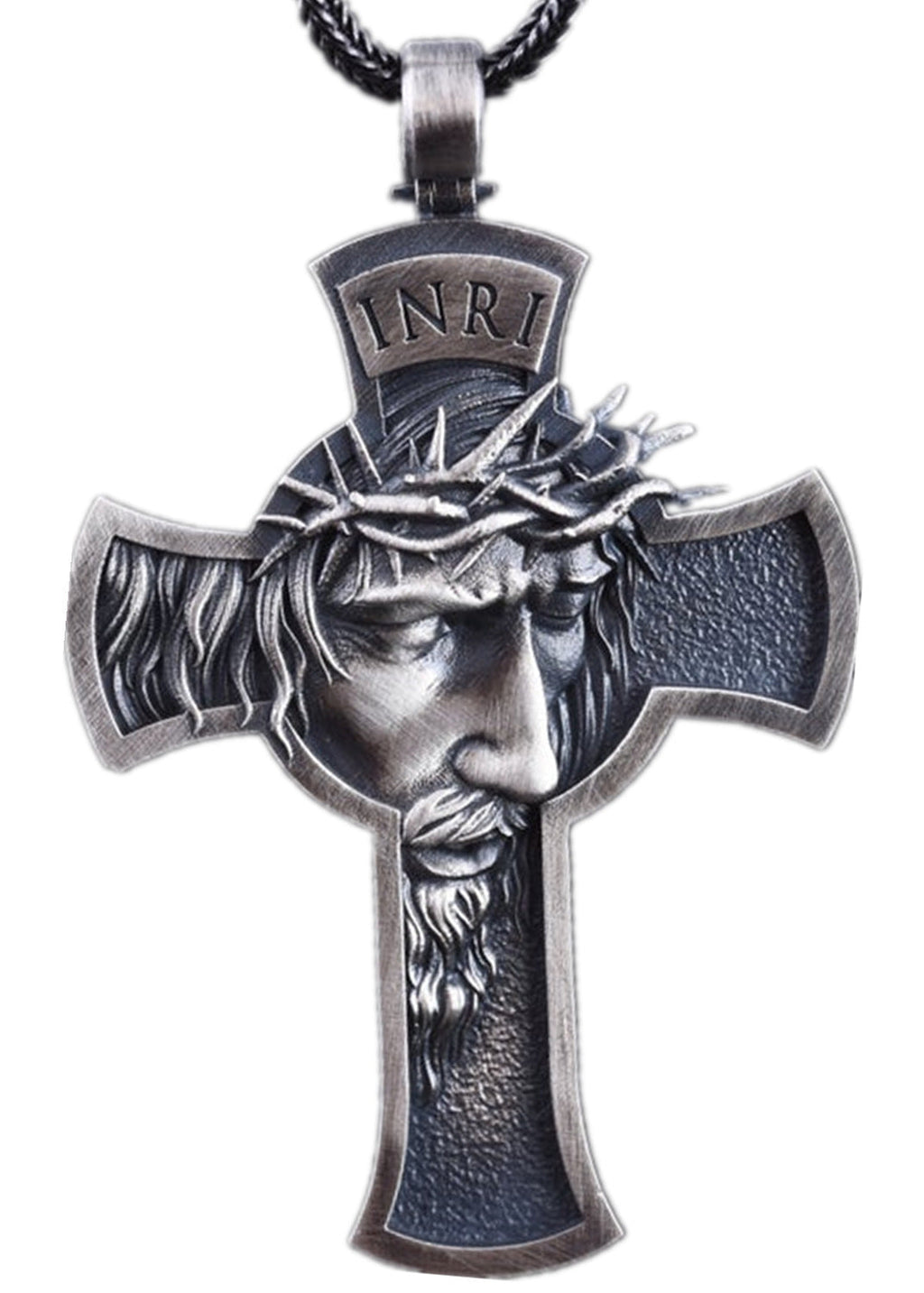 Jesus Face INRI Cross Pendant Necklace