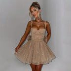 Glitter Tulle Bow A-Line Mini Dress