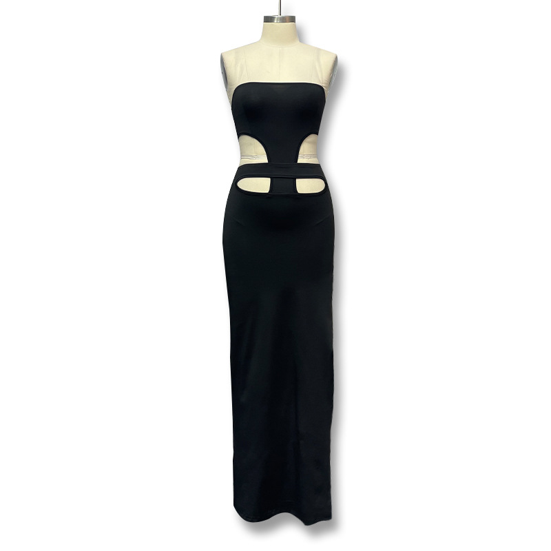 European And American Design Sense Tube Top Hollow Split Dress