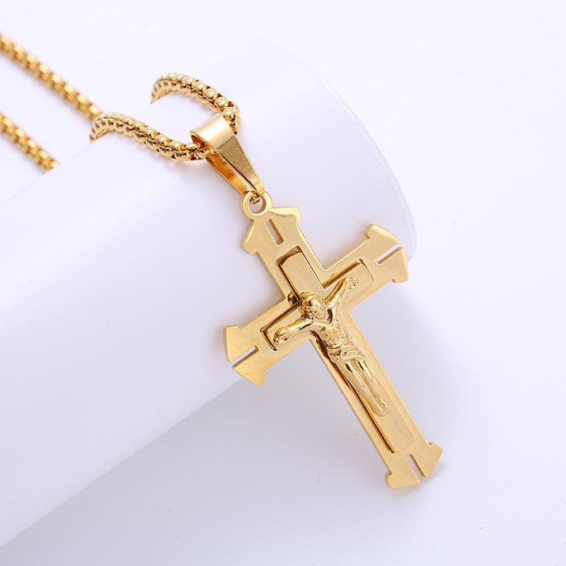 Vintage Stainless Steel Crucifix Cross Necklace