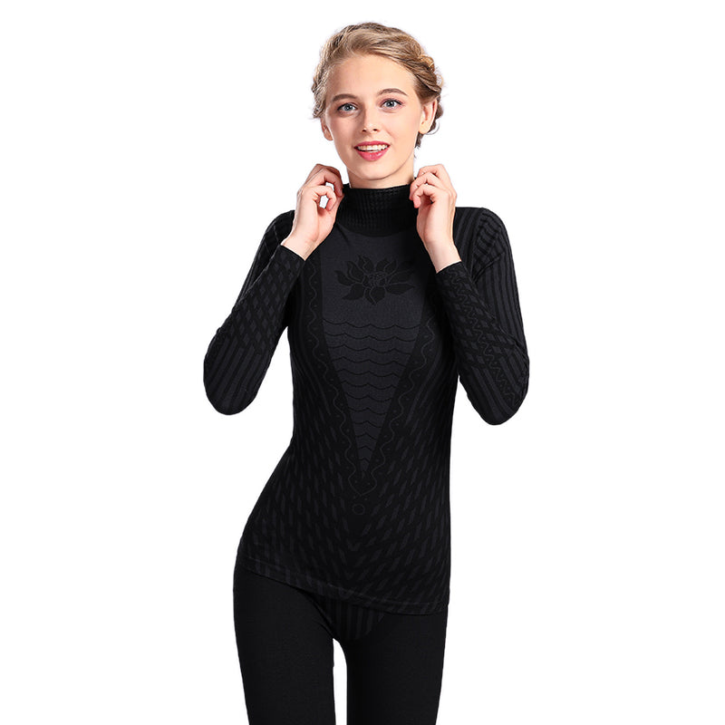 2022 Women's Thermal Striped Turtleneck Underwear Set