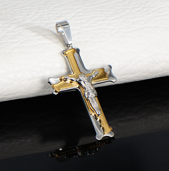 Jesus Christ Crucifix Cross Pendant Byzantine Chain Necklace