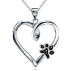 Silver Dog Claw Diamond Heart Pendant Necklace for Women