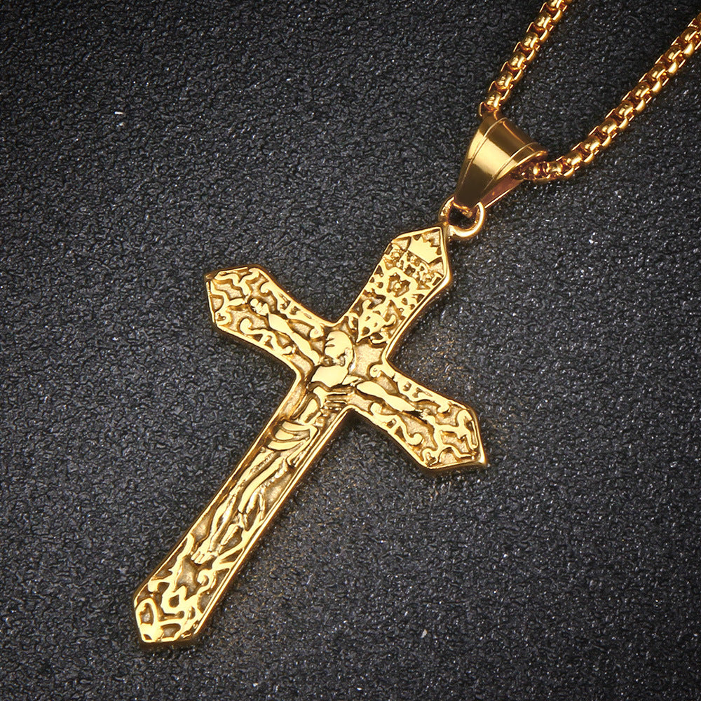 Jesus Cross Crucifix Pendant Necklace - Titanium Steel
