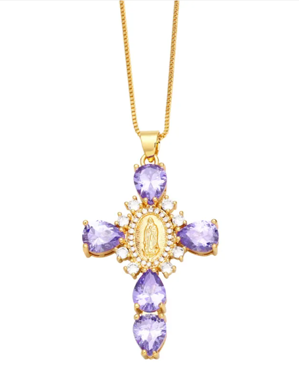 Zircon Virgin Mary Cross Necklace