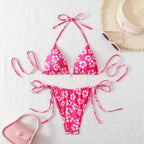 Cherry Print Triangle String Bikini Set