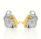 Silver Person Hugging Dog Stud Earrings