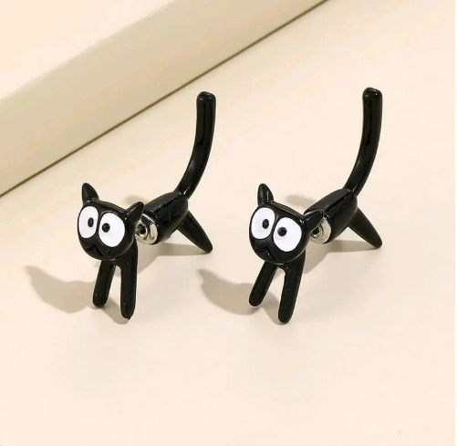 Black Cat Detachable Stud Earrings