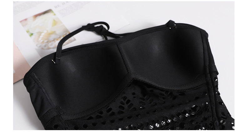 Black Crochet Lace One-Piece Swimsuit