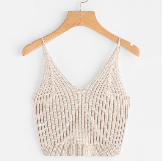 Solid Color Knit Tank Top with V-Neck Design