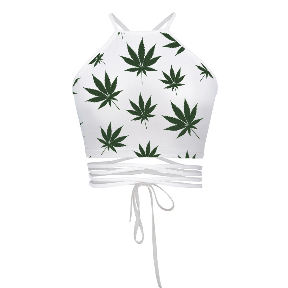 Leaf Print Backless Tie-Back Tank Top for Women