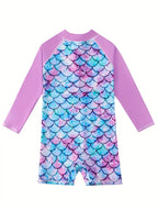 Girls Mermaid Scale Long-Sleeve Rash Guard Swimsuit