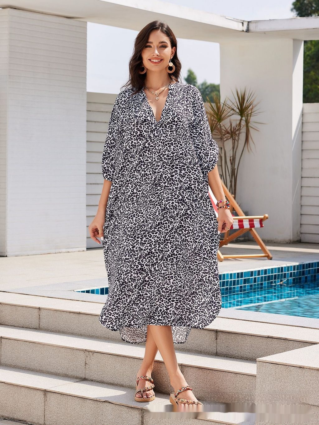 Leopard Print Beach Cover-Up Shirt Dress