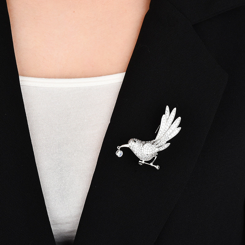 Zircon Hummingbird Bird Brooch Pin