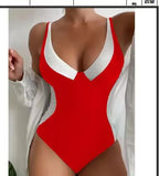 Women's V-Neck Colorblock One-Piece Swimsuit